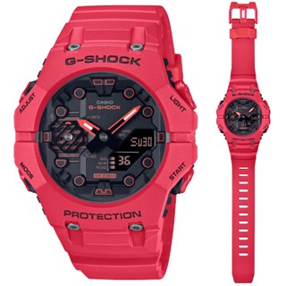 【CASIO 卡西歐】G-SHOCK 全新錶殼智慧藍芽碳纖維核心防護雙顯錶-紅(GA-B001-4A 創新結構)