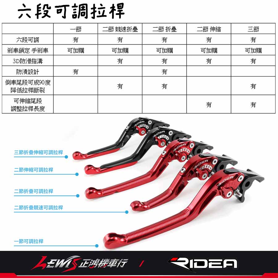 RIDEA拉桿 六段可調 煞車拉桿 可折 伸縮 短版拉桿 重機 R15 MT03 MT09 CBR R3 TIG 拉桿