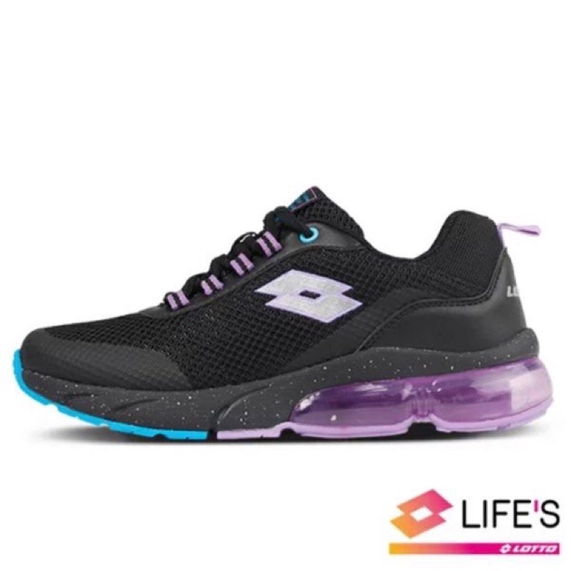 麻糬鞋屋👟LOTTO樂得-義大利第一品牌 女款Shiny 閃耀氣墊跑鞋 2680-黑紫 超低直購價590元