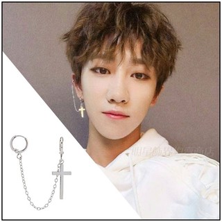 🔺現貨🔺 韓國耳環 ASMAMA SEVENTEEN The8 同款十字吊墜鏈條耳環 徐明浩同款 雙耳洞耳環 耳夾式耳環