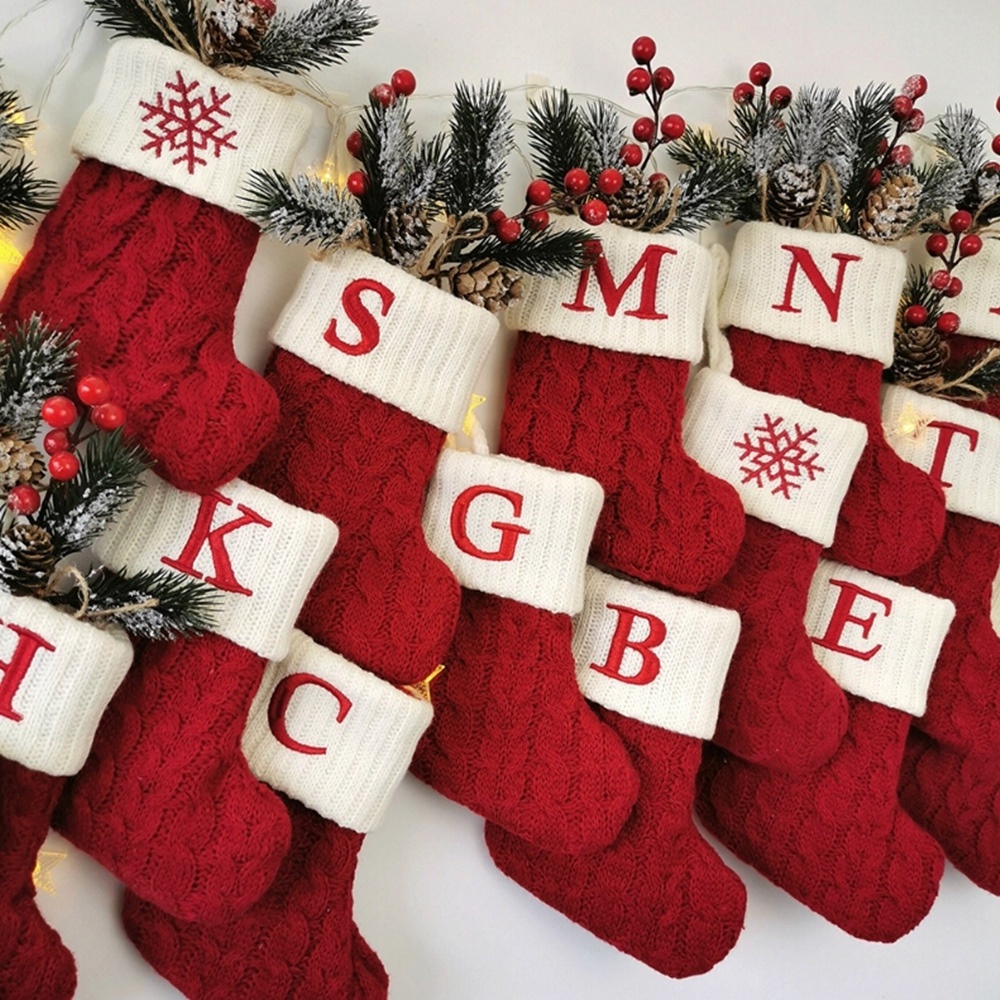 聖誕紅刺繡字母聖誕襪 掛飾 配飾 裝飾 聖誕老人 聖誕節 耶誕 聖誕禮物 禮物袋 節慶【p0061241278903】