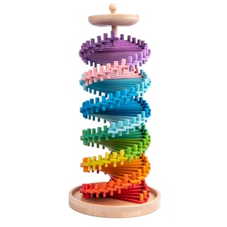 木製彩虹拼裝軌道 競速彈珠遊戲 男孩女孩顏色玩具 認識早教益智玩具