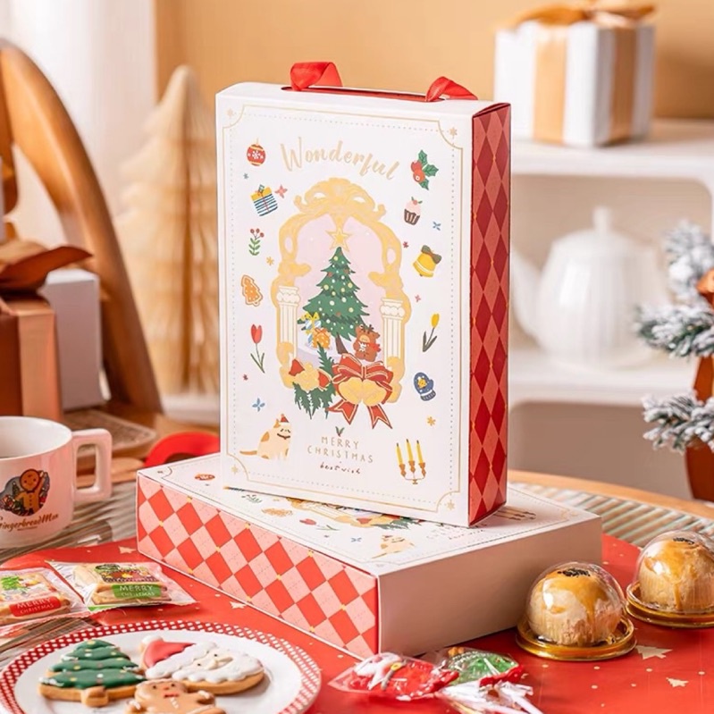 ✿夏爾烘焙包裝✿ #現貨 聖誕節 燙金 手繪包裝盒 六入 蛋黃酥盒 芋頭酥盒 蛋糕盒 包装盒 手提盒