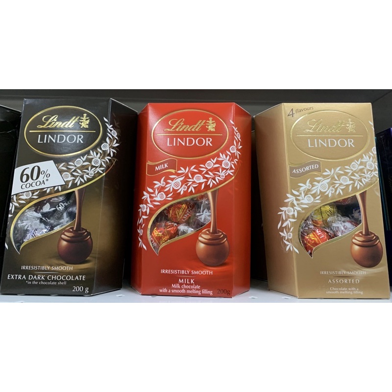 Lindt瑞士蓮 Lindor夾餡巧克力200g(牛奶巧克力、綜合巧克力、榛果牛奶巧克力、60%黑巧克力)