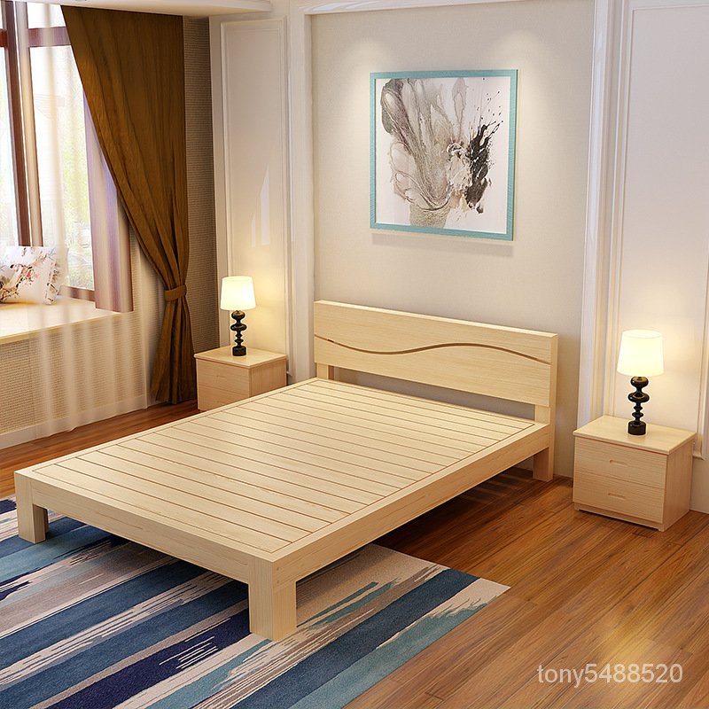 實木床現代簡約雙人床主臥1.8m鬆木床1.5經濟型1.2租房床架單人床 高腳床 鐵床架 雙層床 上下床 儲物多功能床架