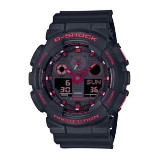 全新 台灣卡西歐公司貨G-SHOCK 經典雙色酷黑焰紅 雙顯運動系列 GA-100BNR-1A 歡迎詢問