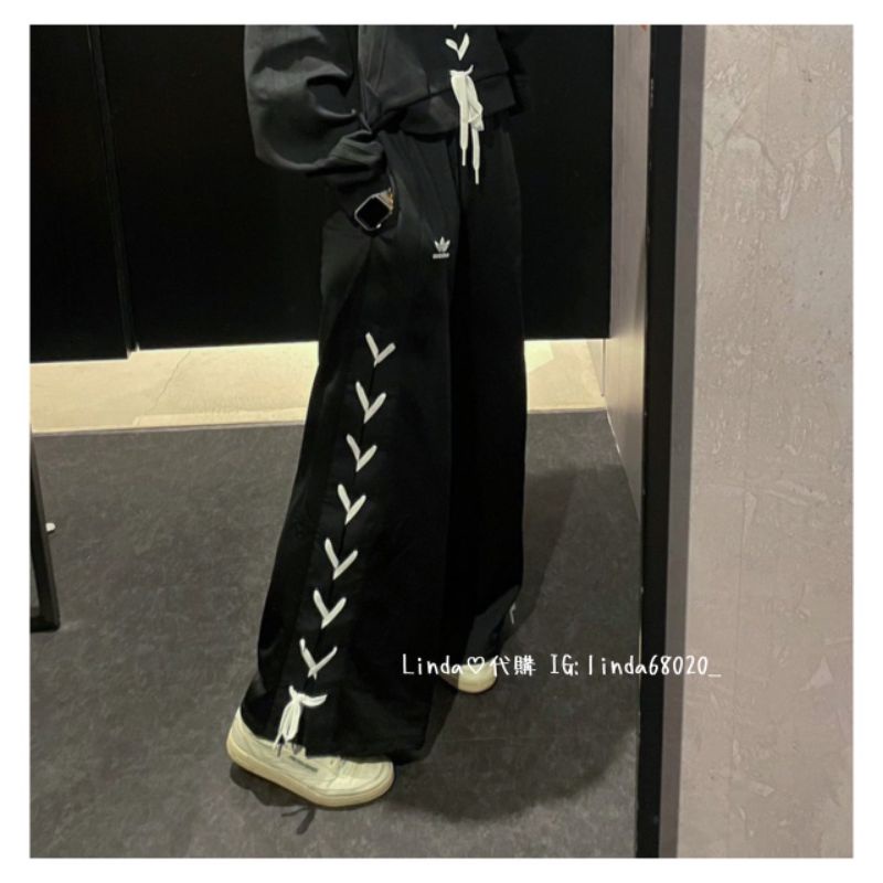 Linda❤️代購 ⚠️ ADIDAS OG WIDE PANT 長褲 黑色 側邊綁帶 寬褲 休閒 女款 HK5085