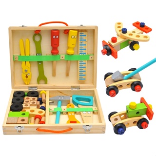 卡通兒童木製工具箱 仿真螺絲螺母拆裝組合玩具 男孩子手提過家家