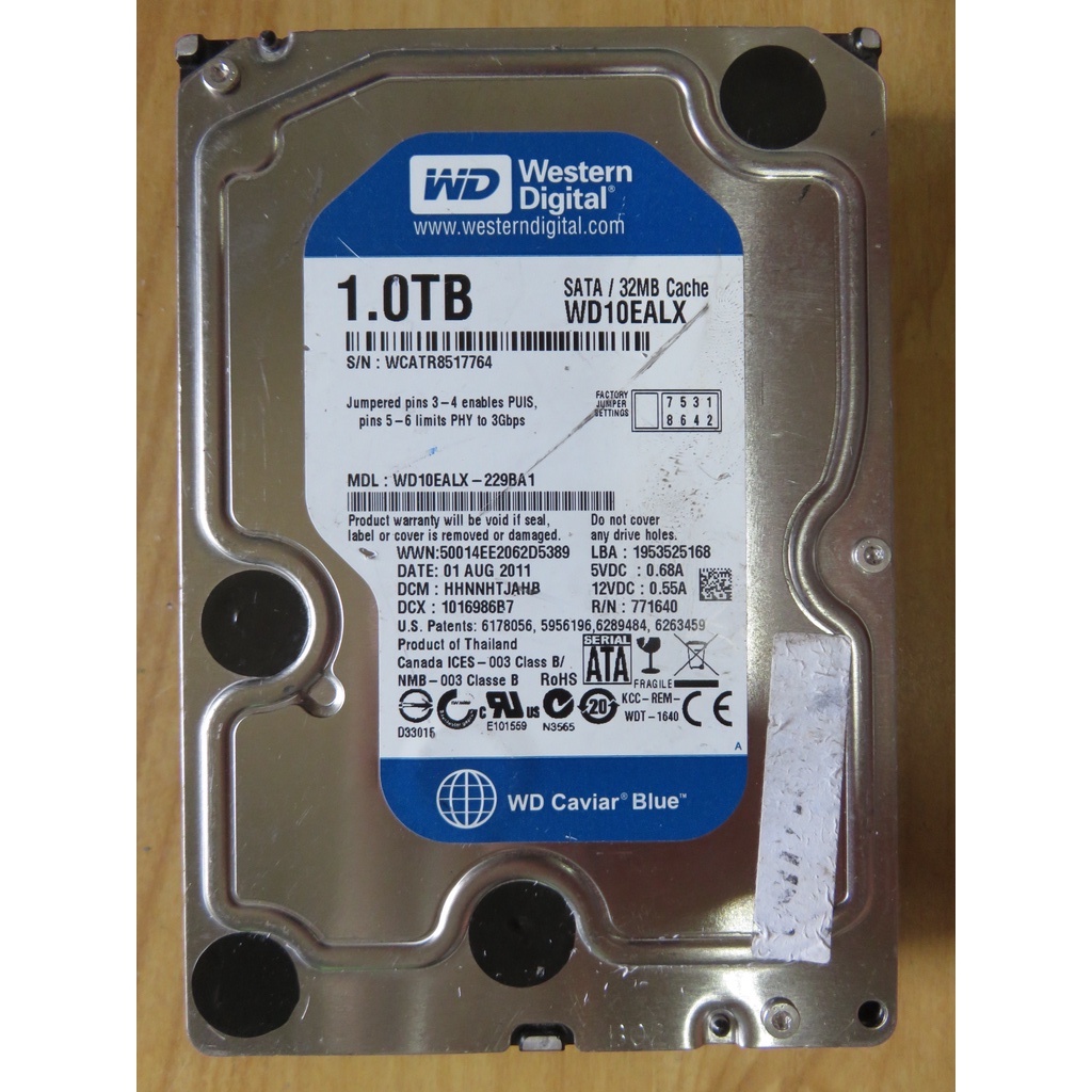 H.硬碟SATA3- WD [藍標] Blue 1TB WD10EALX 7200RPM 高相容 直購價150