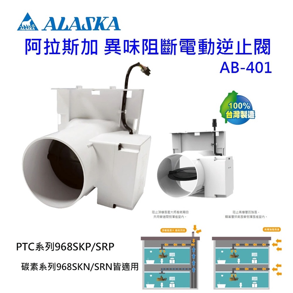AB401 AB-401 阿拉斯加 異味阻斷-電動逆止閥 (適用968系列乾燥機)