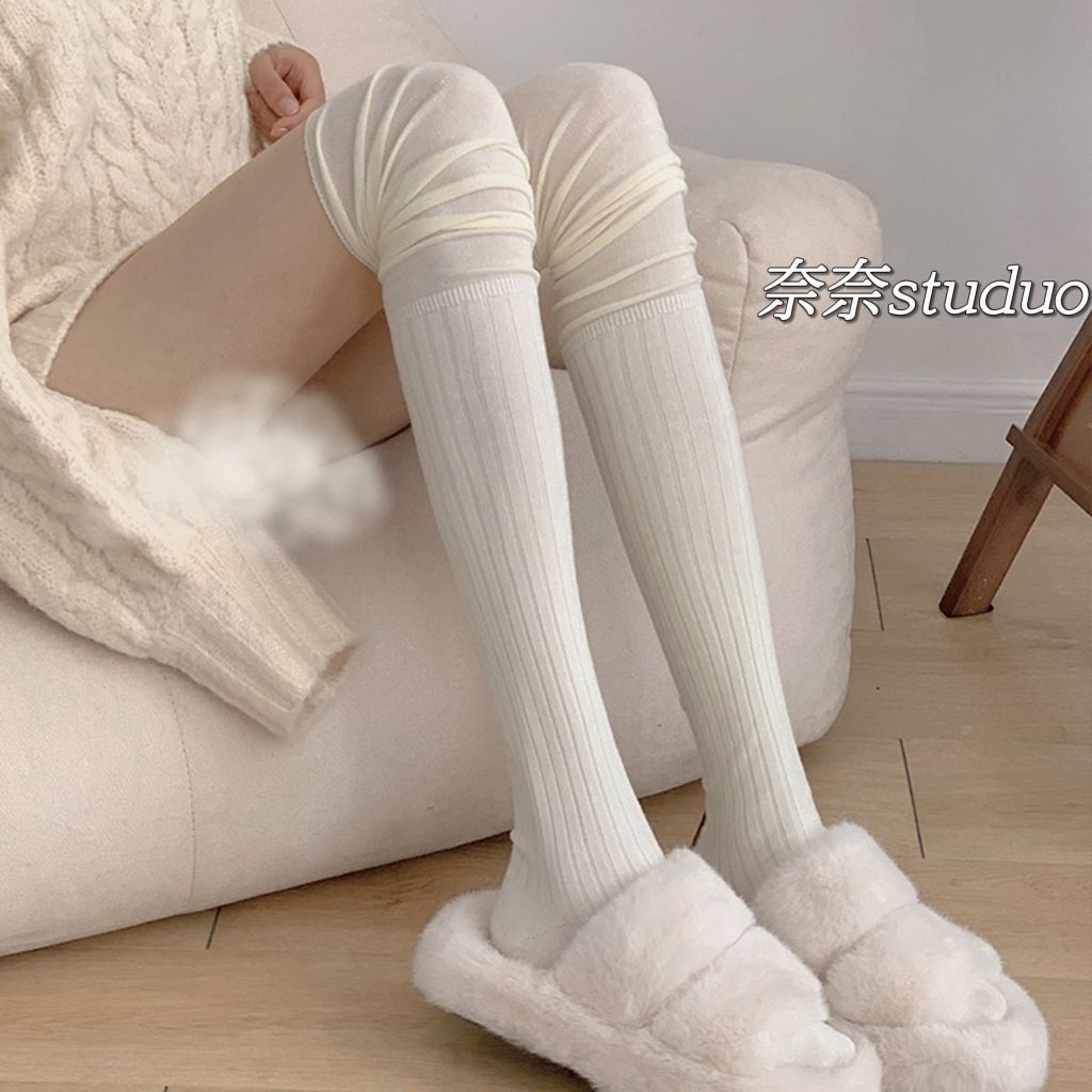 【SHINE GIRL】秋冬高筒襪 新款拼接 透色過膝 小腿襪 長筒襪 女ins堆堆襪 jk長靴襪潮