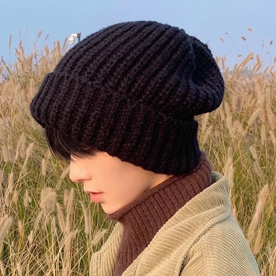 帽子男秋冬韓版簡約保暖針織毛線帽 寬鬆 大頭圍 純色保暖針織帽 韓國護耳 毛線帽 74049