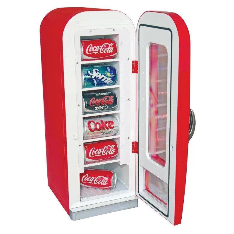 美式複古可口可樂迷你販賣機10罐易拉罐彈齣式小冰箱傢用車載販售 紅色販售機款110v