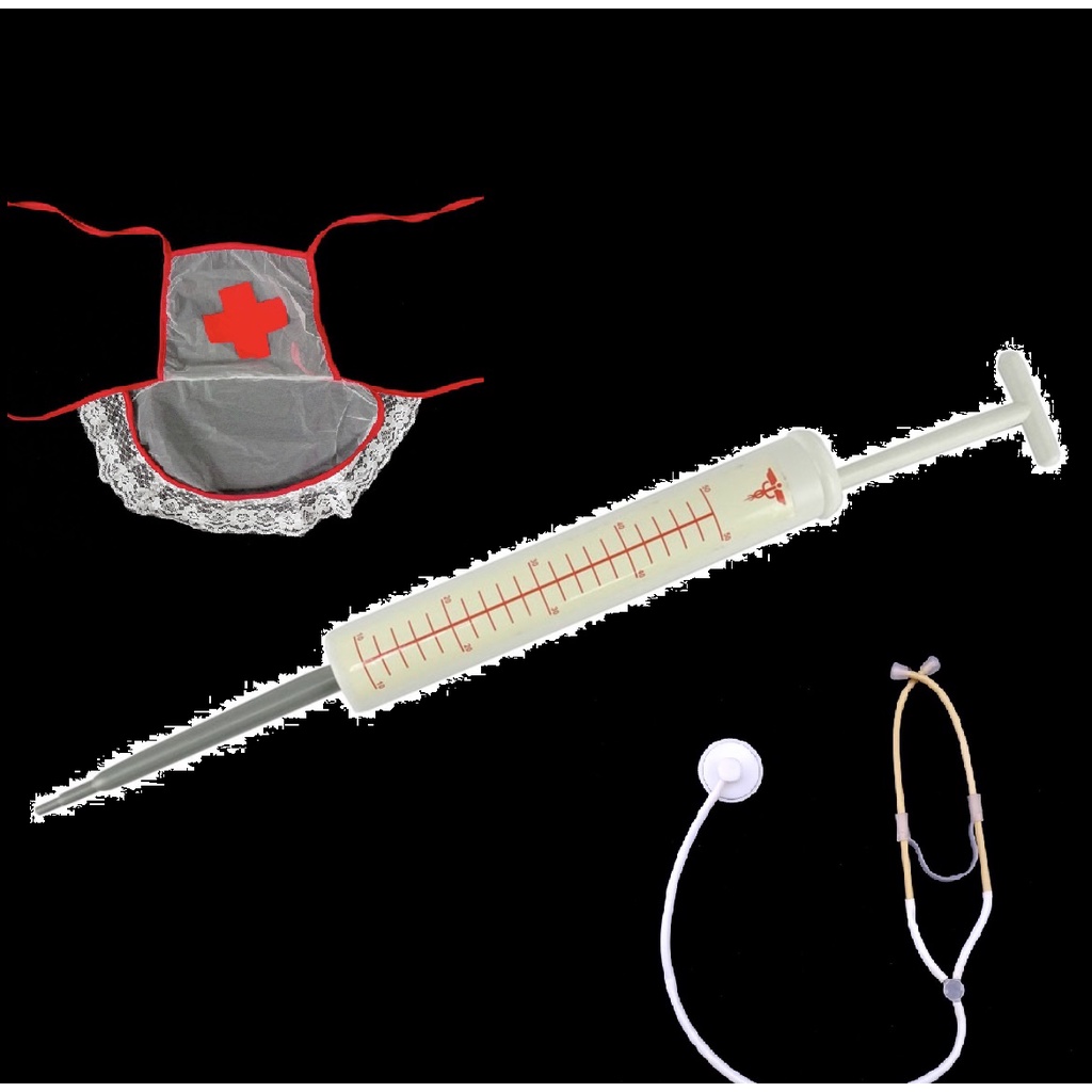 萬聖節 護士套組 護士裝扮道具 裝扮武器道具 大針筒 蕾絲圍裙 聽診器