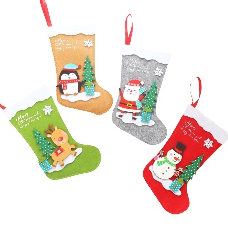 聖誕節 禮物襪掛飾 不織布襪子 禮物袋 木質人物麋鹿企鵝 聖誕 耶誕【RXM0359】《Jami》
