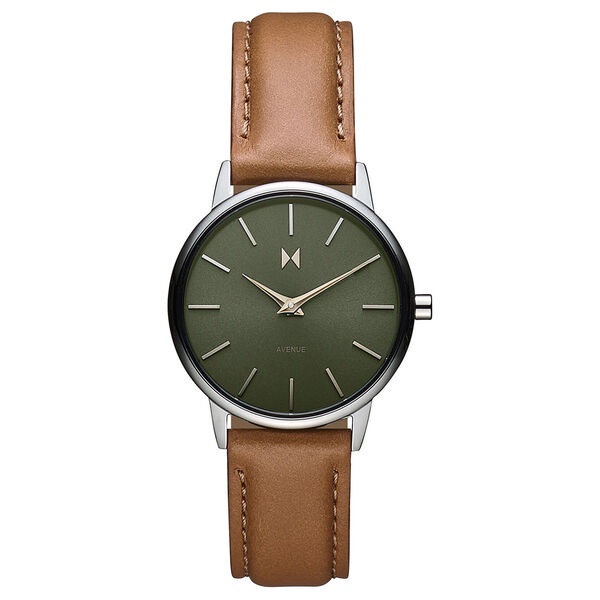 MVMT 美國時尚品牌 簡約文青風銀殼綠面皮革腕錶 38mm MT700105 保固二年