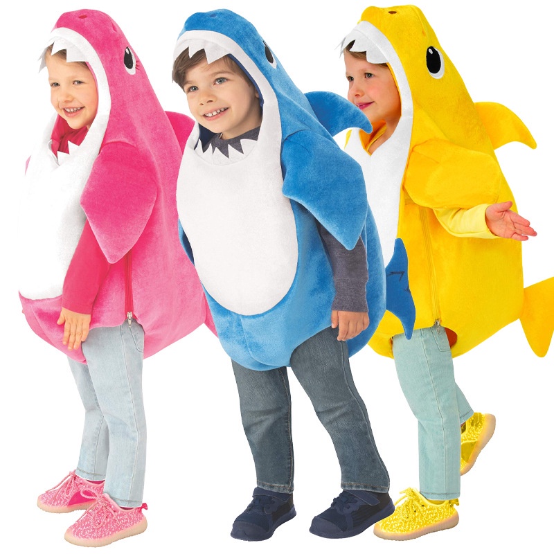 ■₪Cute Toddler Pink Shark Cosplay 萬聖節服裝兒童男孩鯊魚連身衣兒童聖誕節生日派對 F