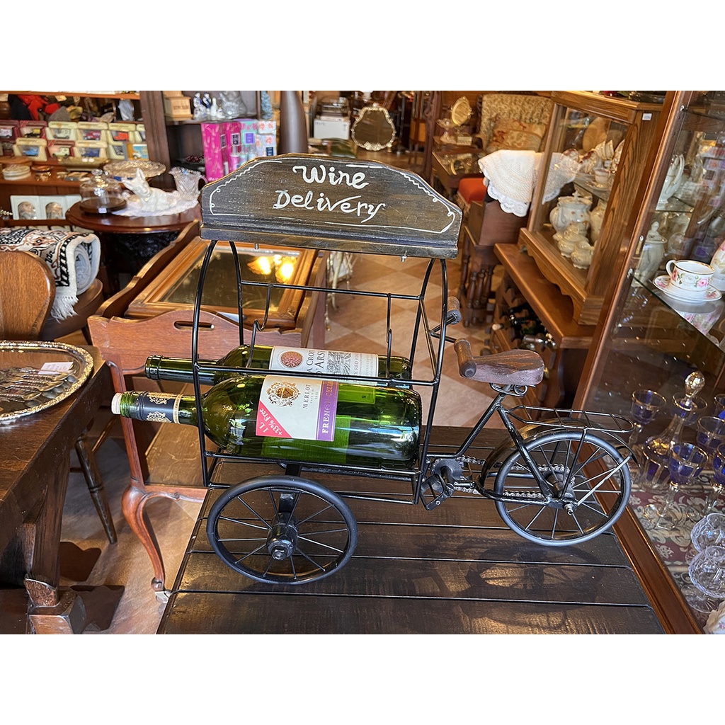 #19世紀 法國古董手工橡木鍛鐵腳踏車紅酒架 『超精緻！是真的會動的腳踏車』＃622020