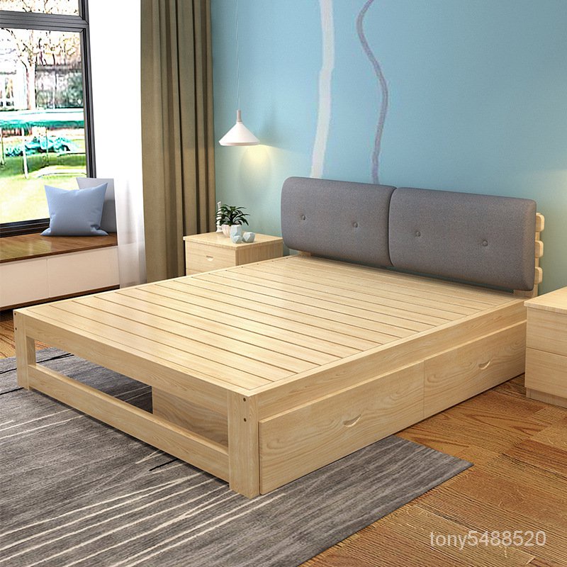 現代簡約實木軟包床1.8米簡易木床兒童單人床1米齣租床1.2米實木 高腳床 鐵床架 雙層床 上下床 儲物多功能床架 SR