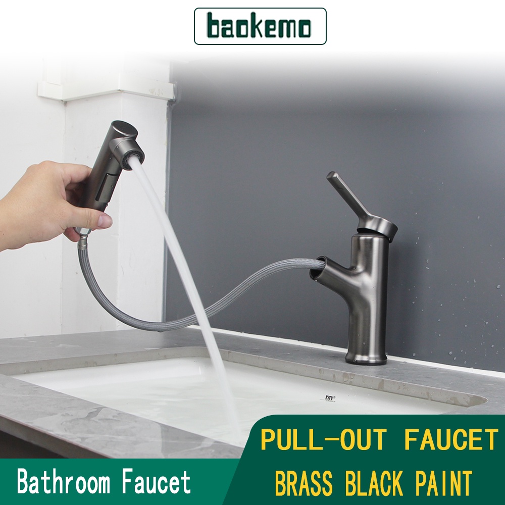 Baokemo 抽拉式水龍頭用於面盆黃銅 Batchen 水龍頭把手水槽水龍頭帶 360 度下拉式噴霧器