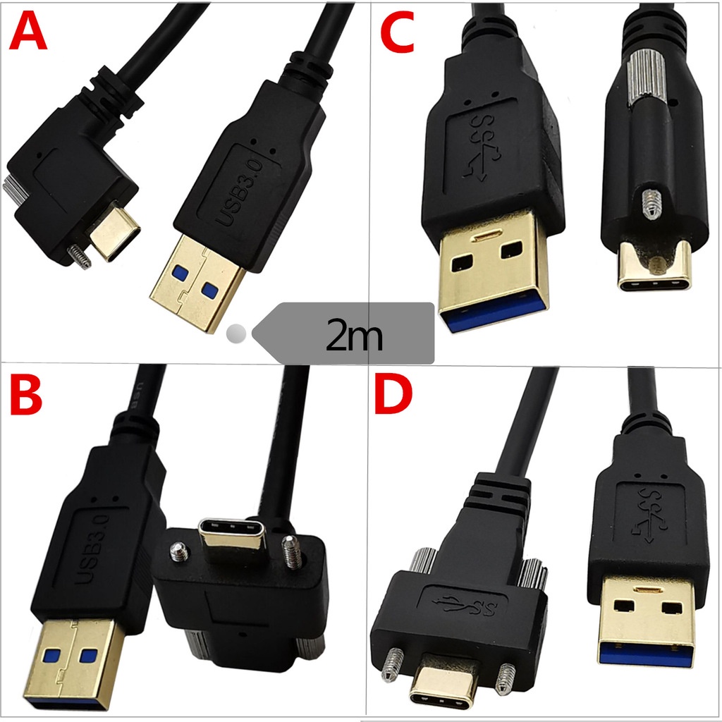 轉換線 鍍金USB3.1Type-C轉USB3.0公彎頭帶螺絲工業相機鎖平板面板充電線 音頻頻道轉換接頭