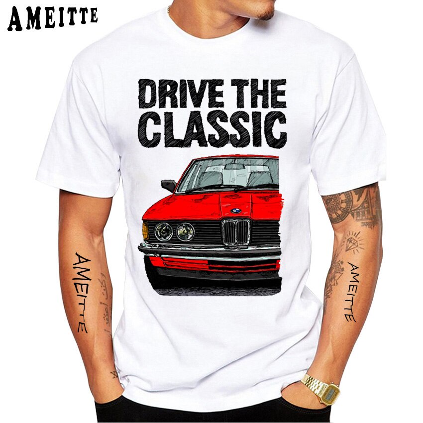 BMW 夏季 T 恤新款男士 Drive The Classic 寶馬 E21 雙頭燈有趣的汽車設計上衣嘻哈白色 T 恤