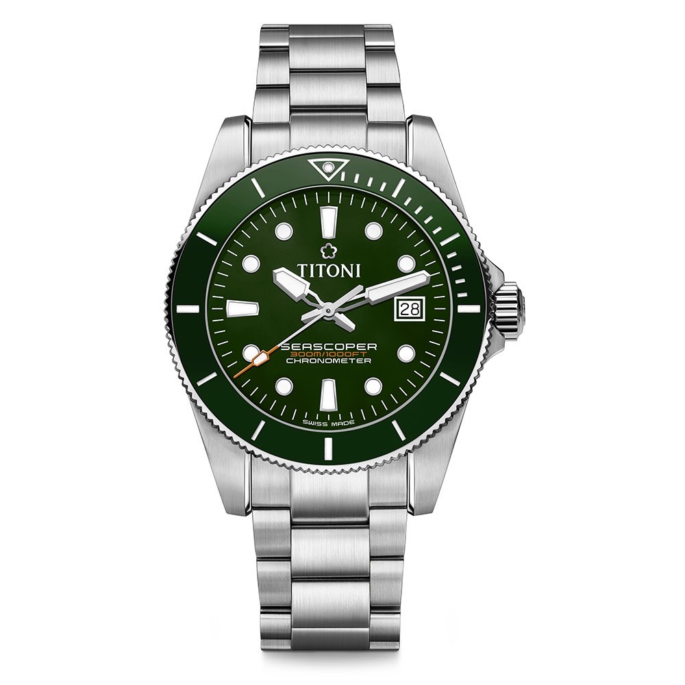 【TITONI梅花錶】83300S-GN-703 海洋探索系列Seascoper300 潛水錶 COSC陶瓷圈 綠色款