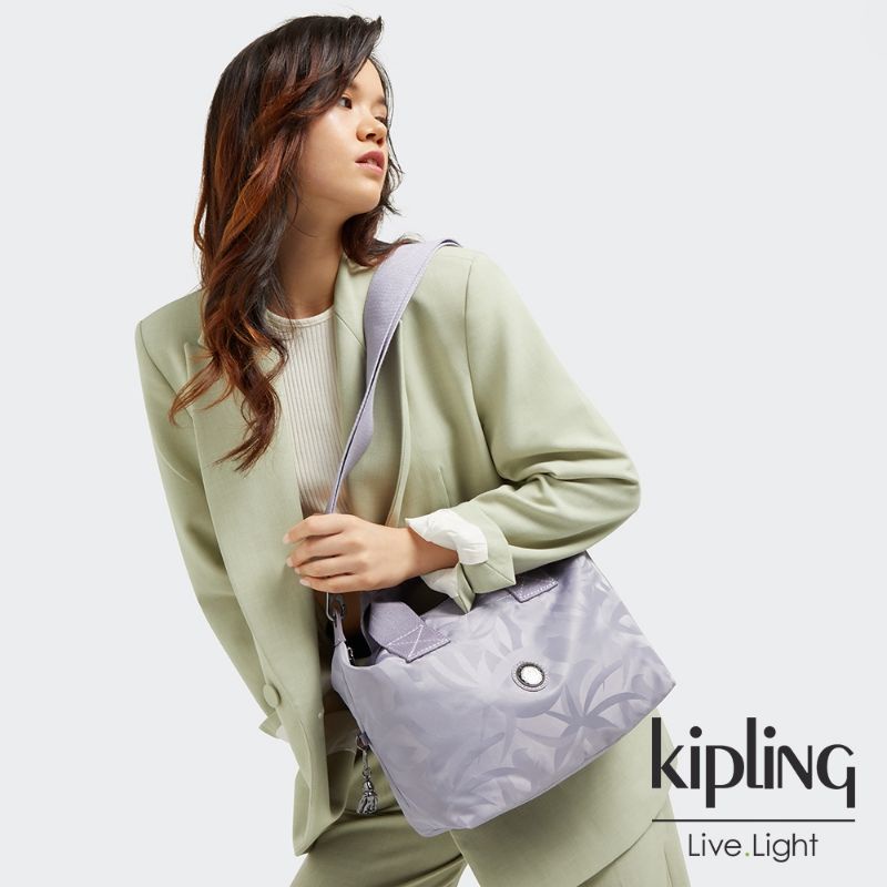 KIPLING 薰衣草紫 葉子壓紋 簡約手提 肩背 托特包-KALA MINI