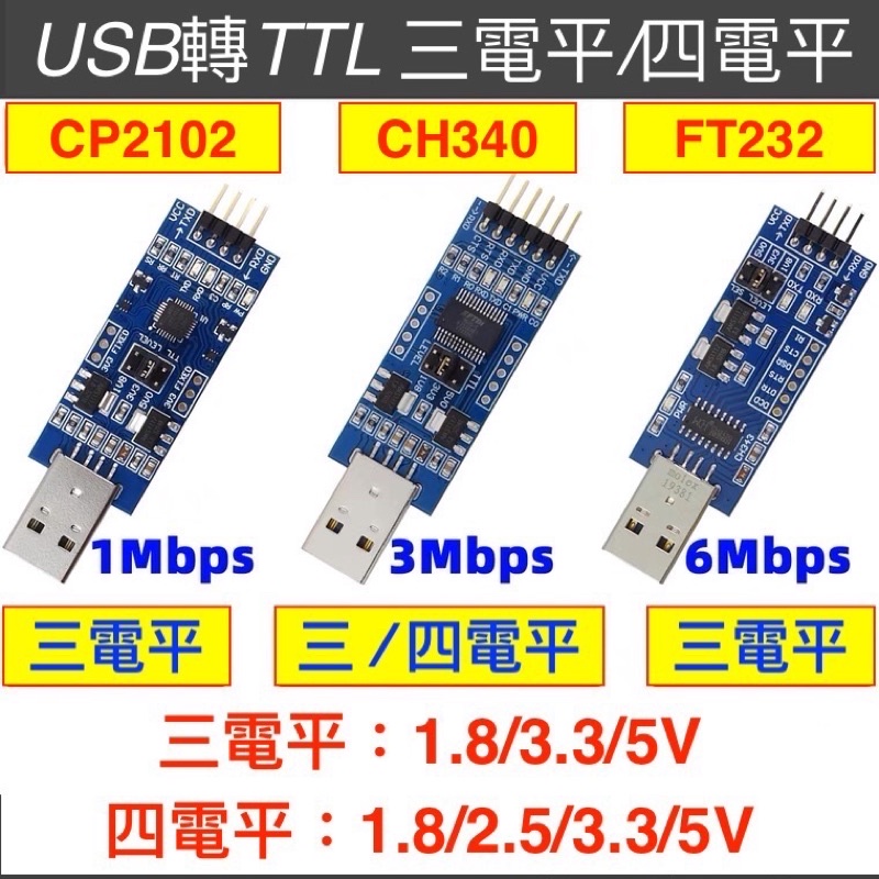 USB轉TTL模組 CP2102/CH340/FT232