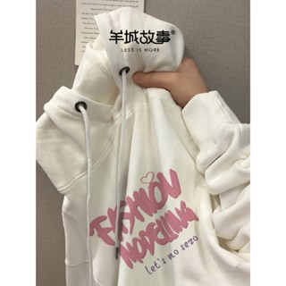 【羊城故事】 帽t 連帽t 長袖衛衣女 ins 風衣服 oversize 長袖 衣服女 衣服 韓國帽t 設計感衣服 加厚