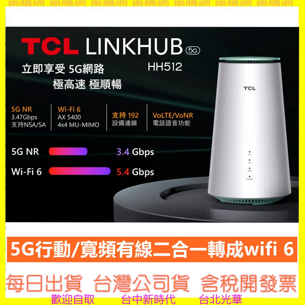 現貨開發票(領卷再折) TCL LINKHUB HH512 5G NR 無線分享路由器 AX5400 Wi-Fi 6