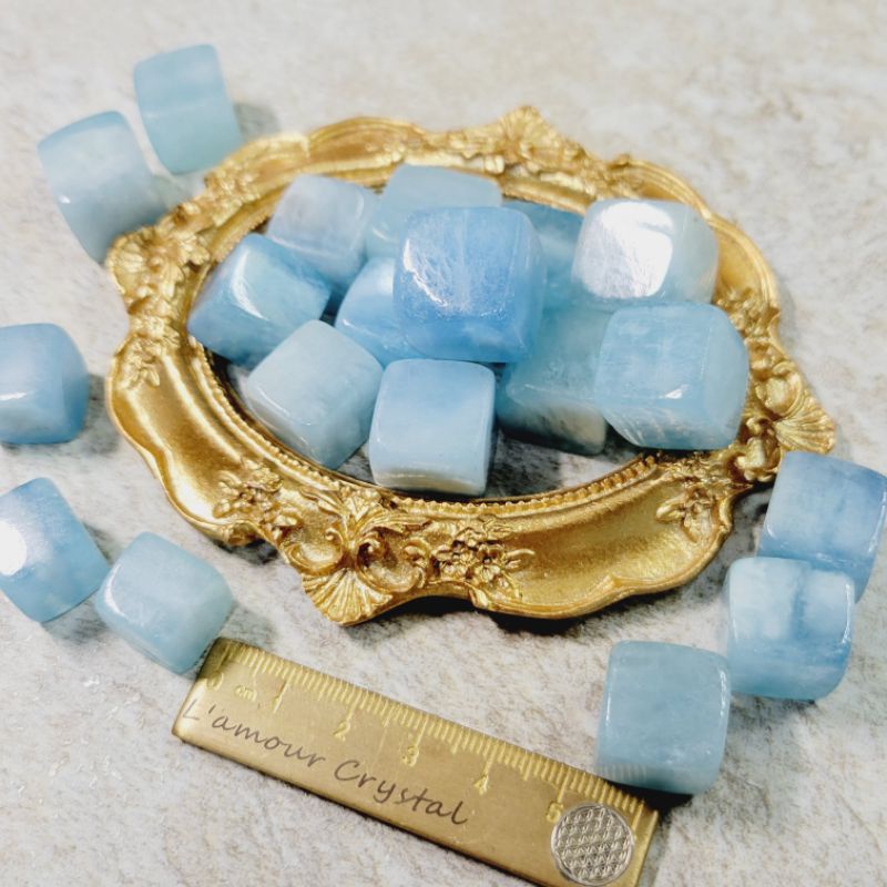 L'amour Crystal 喉輪療癒| 天然海水藍寶Aquamarine能量海藍寶 水晶陣方塊石