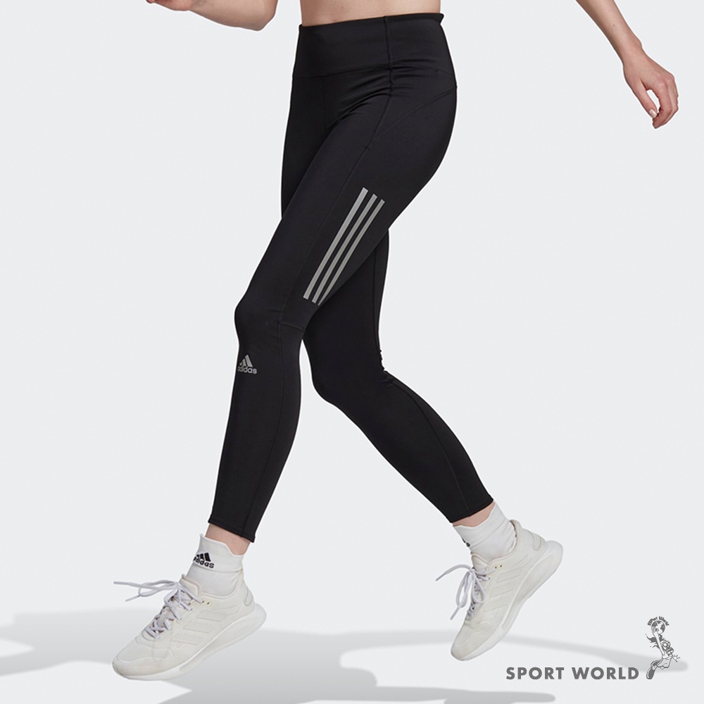 Adidas 女 緊身長褲 訓練 健身 腰部抽繩 反光 黑 HN0101