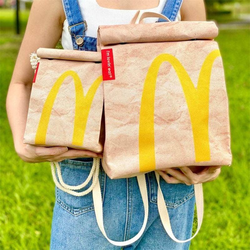 麥當勞書包紙袋背包女後背包大容量包包學生可愛包包休閒可愛斜背包星巴克 KFC