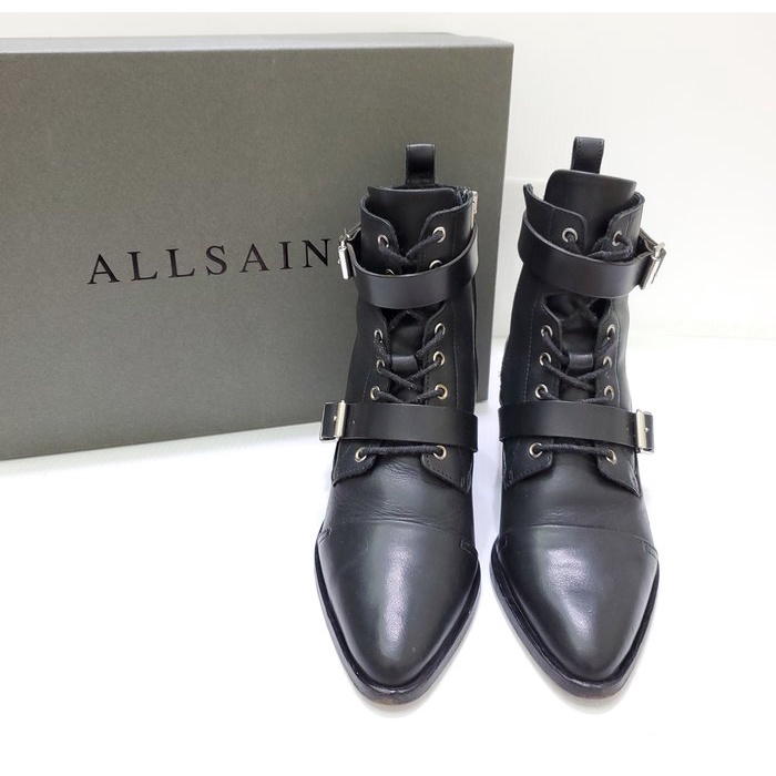 Allsaints 英國 專櫃 黑色 粗跟 尖頭 短靴 機車靴 UK5/US7/EU38