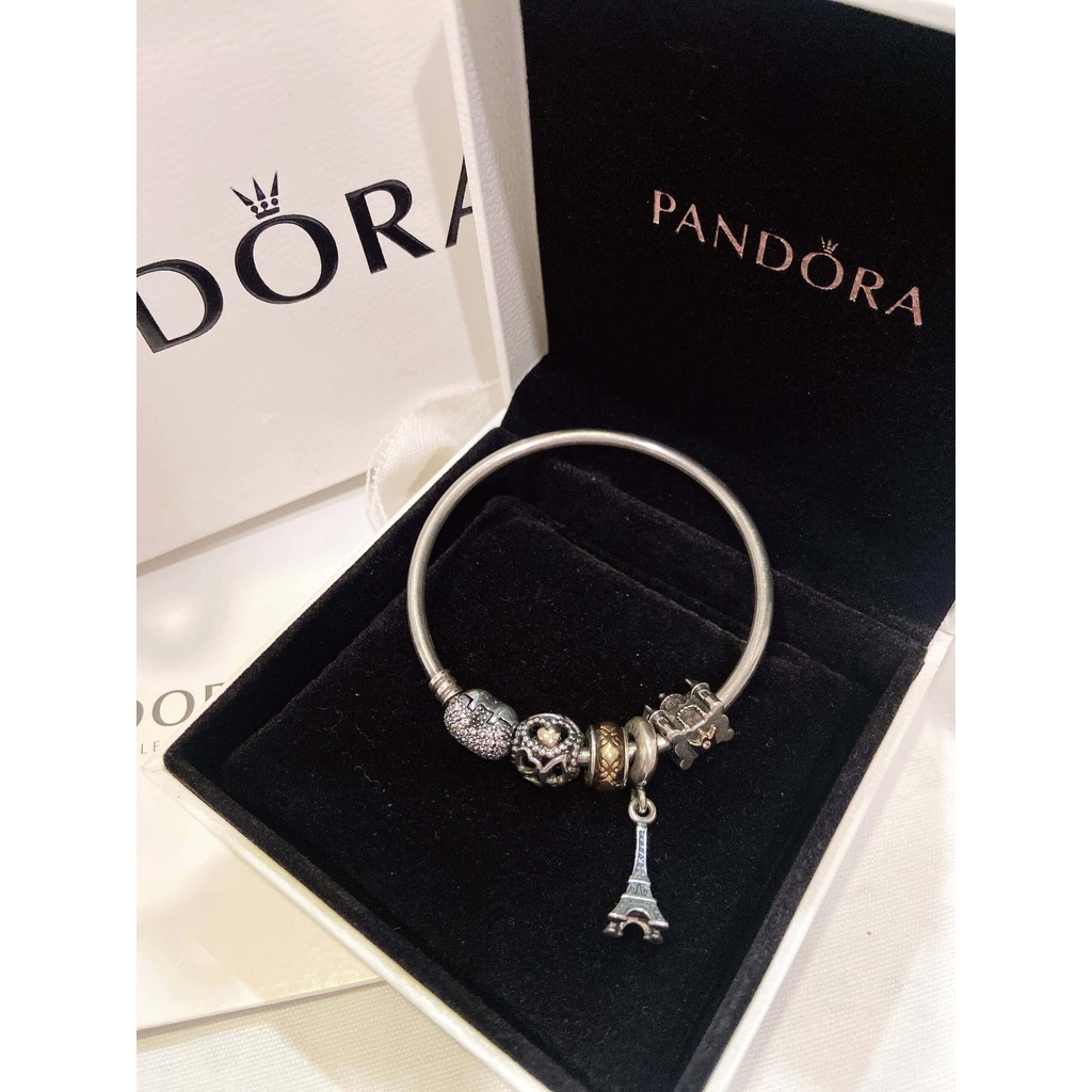 Pandora 潘朵拉 巴黎鐵塔 純銀手環 (送綠寶石珠珠）