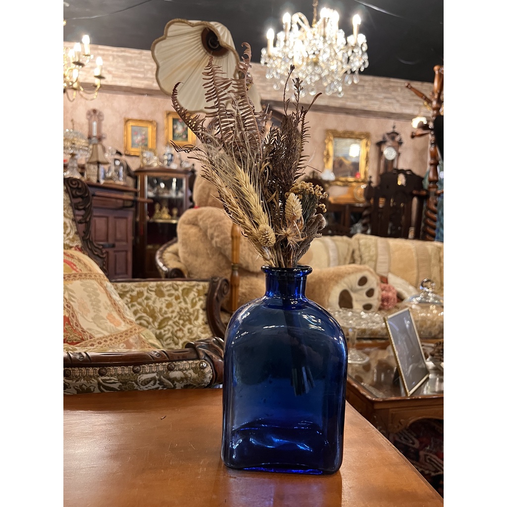 #19世紀 西班牙寶藍色厚玻璃花瓶 『不包含乾燥花』#922127