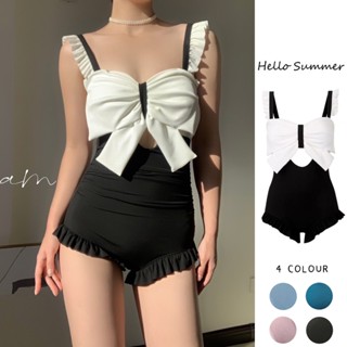 Hello Summer現貨24小時出貨❤️蝴蝶結連身泳衣保守遮肚顯瘦泳衣溫泉衣 8388