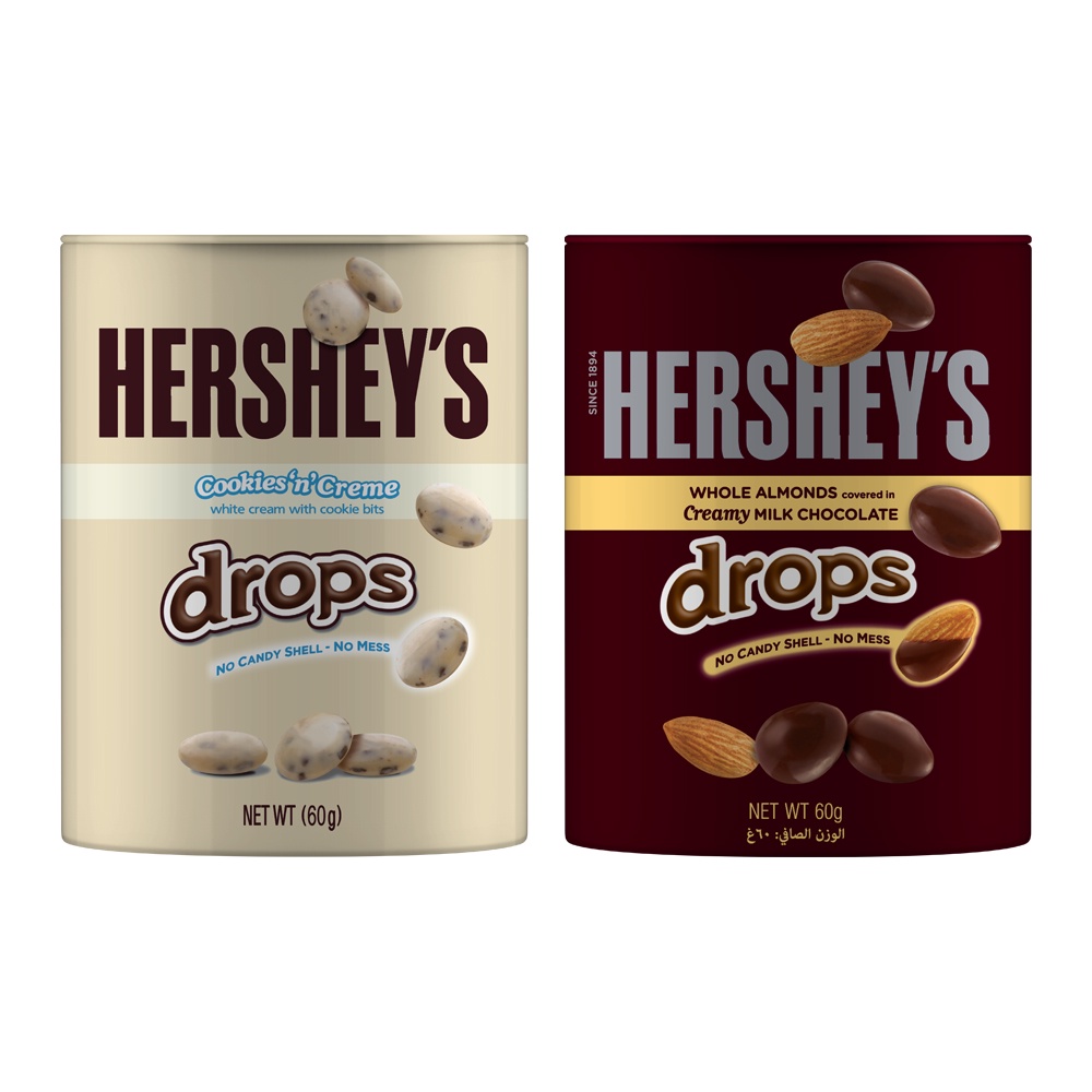 【Hershey's好時】Drops巧酥夾餡可可風味球、Drops杏仁夾餡牛奶巧克力 復古造型鐵盒