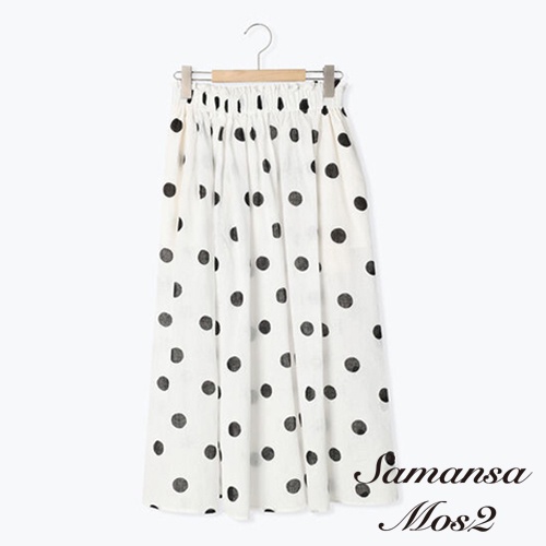 Samansa Mos2 圓點/素面腰際鬆緊設計棉麻長裙-附襯裙(FB26L0L0180)