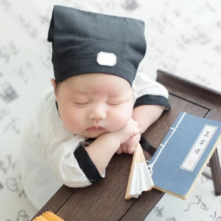 新生兒拍攝道具古著書生詩仙嬰兒拍照衣服寶寶滿月百天照主題服裝