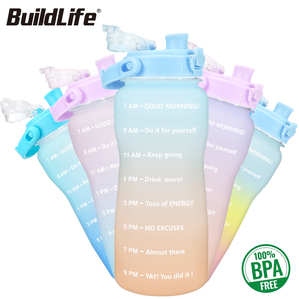 Buildlife 2L 64OZ Tritan 水瓶廣口帶濾蓋時間標記 BPA 免費運動水壺戶外健身房保溫瓶