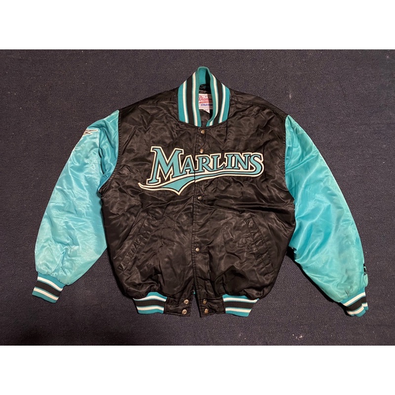 [Vintage]！已出售！MLB馬林魚Marlins/starter出品棒球外套/嘻哈/饒舌/湖水綠