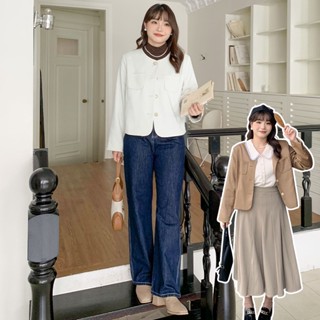 CCGIRL中大尺碼 輕熟名媛小香風圓領長外套(真口袋)-共2色-適L～5L《31602》大尺碼女裝 中大尺碼外套