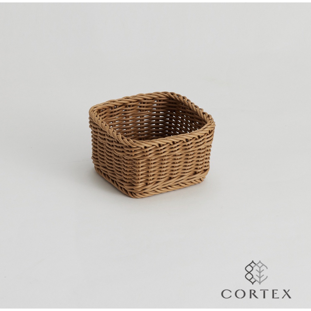 【CORTEX】仿籐方型籃 卡其色 編織籃 仿籐籃 迷你籃 小方籃 飾品收納籃《享盈餐具》