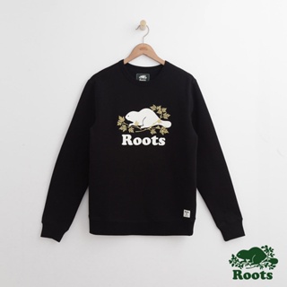 Roots 男裝- 周年系列 庫柏楓葉圓領上衣-黑-S號（SLIM版型）