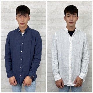 【New START精品服飾-員林】Tommy Hilfiger 長版 棉麻襯衫 素面襯衫 亞麻襯衫 長袖上衣
