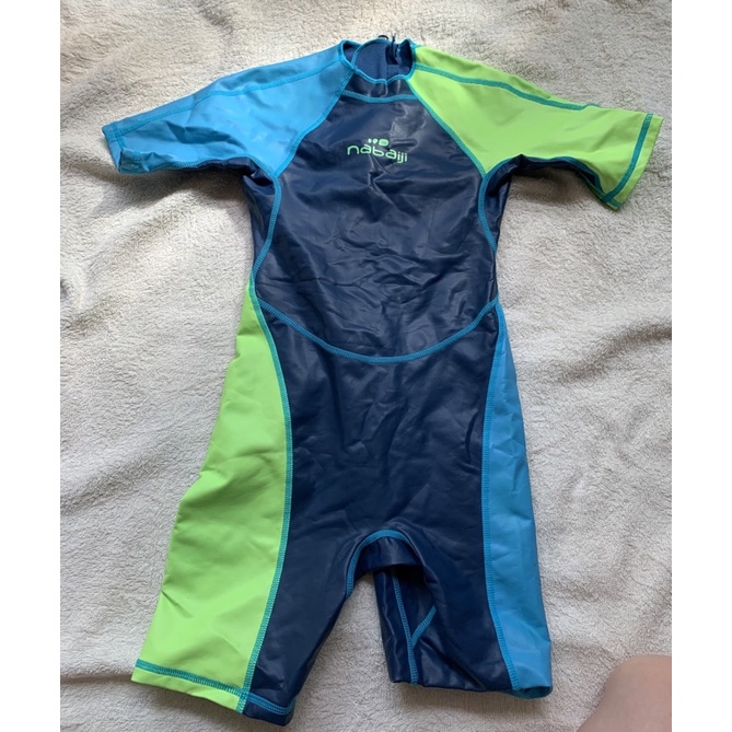 ［二手］「迪卡儂」男童防寒連身短袖泳裝 NABAIJI－藍綠色	