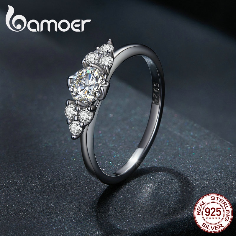 Bamoer 925 銀莫桑石戒指 D 色 VVS1 高級剪裁 4 種尺寸時尚首飾適合婚禮女孩