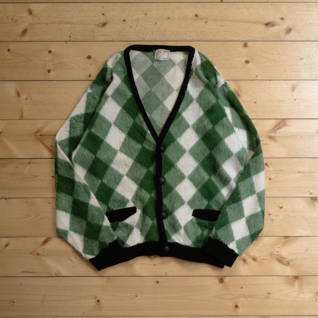 《白木11》 60s vintage mohair cardigan 美國 綠色 菱格 羊毛 馬海毛 針織 毛衣 外套